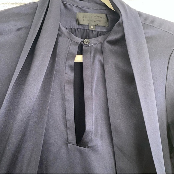 NILI LOTAN $990 Silk Navy Blue Tie Neck Mini Shirt Dress Small EUC - Picture 4 of 16